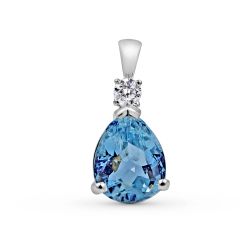 Aquamarine Pear Shape Cut Diamond Pendant In 18K White Gold