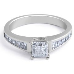 Princes Cut Diamond Engagement Ring in 18 Karat White Gold with Channel Setting 
