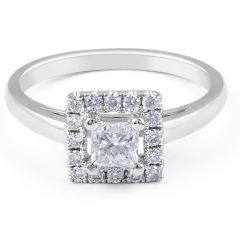 Halo Diamond Engagement Ring in 18 Karat White Gold 