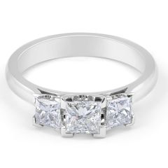 Trilogy Three-stones Princess Cut Diamond Engagement Ring Corner 4 Claw Setting In 18K White Gold