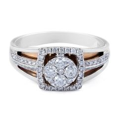 Two Tone Vintage Square Halo Diamond Ring Pave Setting