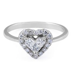 Heart Shape Diamond Ring with fine tapered band Invisible Setting 