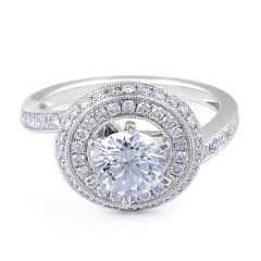 Halo Diamond Engagement Ring in 18 Karat White Gold - Women's Engagement Ring