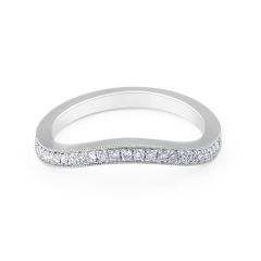 18 Karat White Gold Vintage Style Grain Set Concave Diamond Wedding Band - womens wedding band