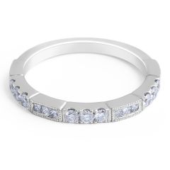  Diamond Wedding Band Vintage Style Milgrain and Share Prong Setting In 18K White gold