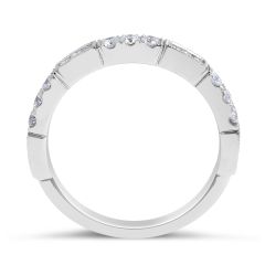  Diamond Wedding Band Vintage Style Milgrain and Share Prong Setting In 18K White gold