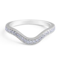 18 Karat White Gold Vintage Style Concave Diamond Wedding Band 