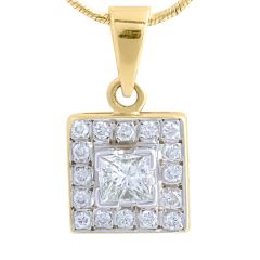 18 Karat Yellow Gold diamond Square Pendant