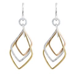 3 Tone 18K White Yellow Rose Gold  Diamond Earrings Pave Setting 