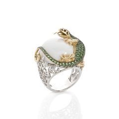 White Onyx Lizard Cocktail with 2 Tone white and yellow gold Custom engagement rings