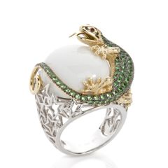 White Onyx Lizard Cocktail with 2 Tone white and yellow gold Women's Engagement Ring