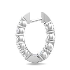 Hoop Diamond Hinged Snap Back Earrings In And Out Share Prong Setting In 18K White Gold 