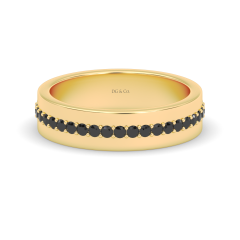 Black Diamond Gents Wedding Band 6.00MM Width Comfort fit Shinny Finish in 18K Yellow Gold 