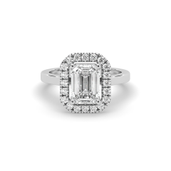 2.00 CT Emerald Cut Halo Diamond Engagement Ring Pave Setting Side stones -Platinum