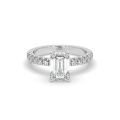 3.00CT Emerald Cut Hidden Halo Pave Setting Diamond Engagement Ring -Platinum