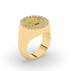 Custom Made Signet Gents Ring with Diamond Setting in 9K Yellow gold 