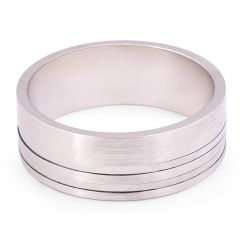 8.0MM Gents Wedding Band with Double Inlay Set in 9K White Gold