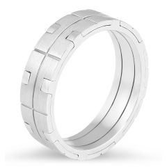Gents Wedding Band with modern pattern details Set in 9K White Gold 