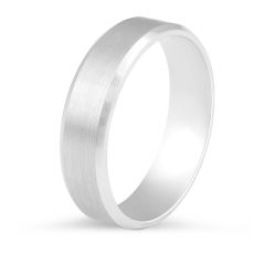 Modern brushed wedding ring with polished bevelled edges-9K White