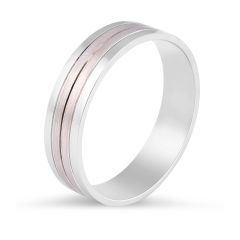 6.00MM 9K Rose and White Gold Wedding Band with Inlay Detail and combination of polished and brushed metal