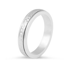 Gents Wedding Band 4.00MM with Hammered Centre and Double Inlays In 9K White Gold 