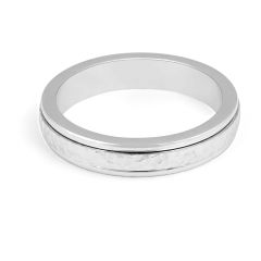 Gents Wedding Band 4.00MM with Hammered Centre and Double Inlays In 9K White Gold 