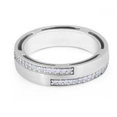 6.00MM Gents Diamond Wedding Band Pave Setting In 18K White Gold 
