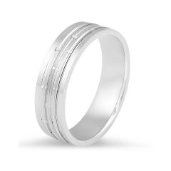 Gents Wedding Ring with Detailed Inlay Pattern Set in 9K White Gold