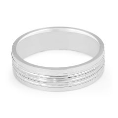 Gents Wedding Ring with Detailed Inlay Pattern Set in 9K White Gold