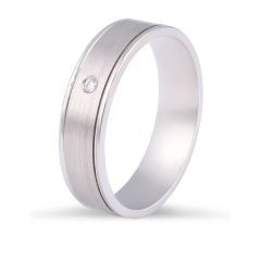 Gents Brushed Inlay Diamond Wedding Ring with Burnished Set Diamond