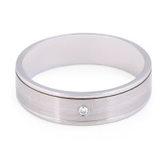 Gents Brushed Inlay Diamond Wedding Ring with Burnished Set Diamond