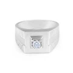 18 Karat White Gold, Solitaire, Gent's Diamond wedding band
