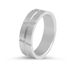 Gents Wedding Band with Polished Inlays in 9K White Gold 