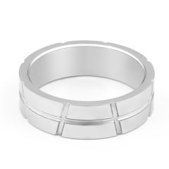 Gents Wedding Band with Polished Inlays in 9K White Gold 