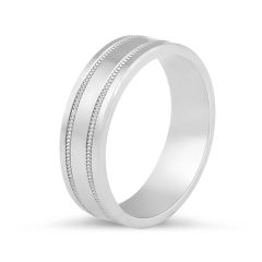 Gents Wedding Band with double Milgrain feature Hight Polished Finish In 9K White Gold 