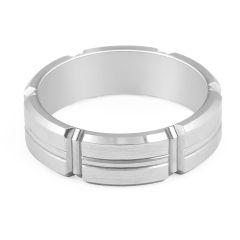 6.00MM Gents Wedding Band with inlay feature Set in 18K White Gold
