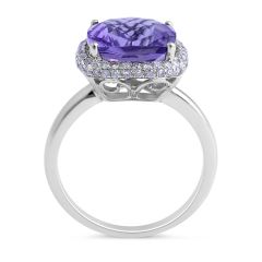 Cushion Cut Amethyst and Diamond Halo Ring in 18 Karat White Gold