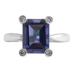 Iolite and Diamond Ring in 18 Karat White Gold