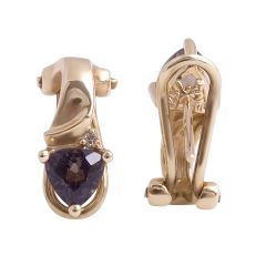 Smokey Quartz and Diamond Earrings in 14 Karat Yellow Gold