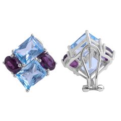 Swiss Blue Topaz and Rhodolite Garnet Earrings in 14 Karat White Gold 