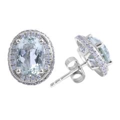 Prasiolite and Diamond Halo Stud Earrings Pave Setting In 18K White Gold