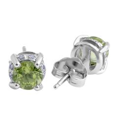 Peridot and Micro-pave Diamond Stud Earrings