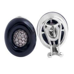 Black Onyx and Cognac Diamond Earrings in 14 Karat White Gold