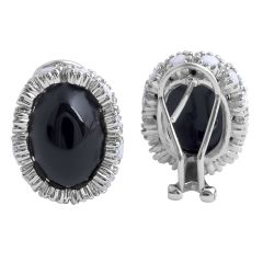 Cabochon Black Onyx and White Onyx Earrings in 14 Karat White Gold
