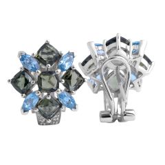 Blue Topaz/ Moldavite gemstones and Diamond Earrings in 14 Karat White Gold