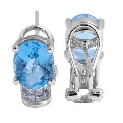 Blue Topaz and Diamond Earrings in 14 Karat White Gold 