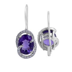 Oval Amethyst and Diamond Drop Earrings 