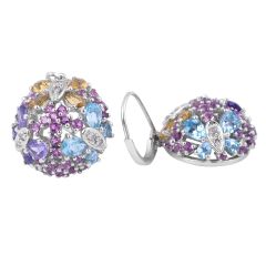 Multi colour gemstone Dangle Earrings in 14 Karat White Gold