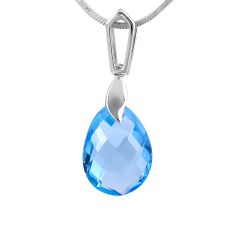 Drop Cut Swiss Blue Topaz and Diamond Pendant in 18 Karat White Gold