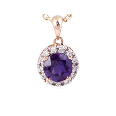 Amethyst and Diamond Halo Pendant in 18 Karat Rose Gold